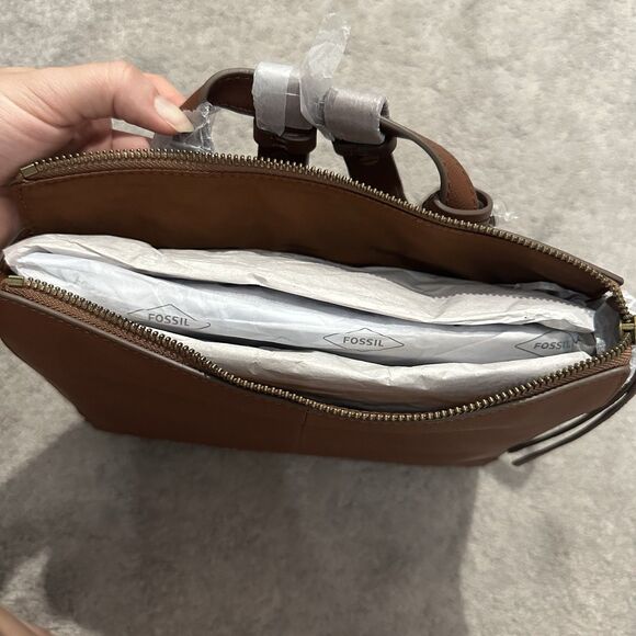 Fossil $250 Elina Convertible Backpack Leather Small Brown Satchel Minimalist - Picture 8 of 12